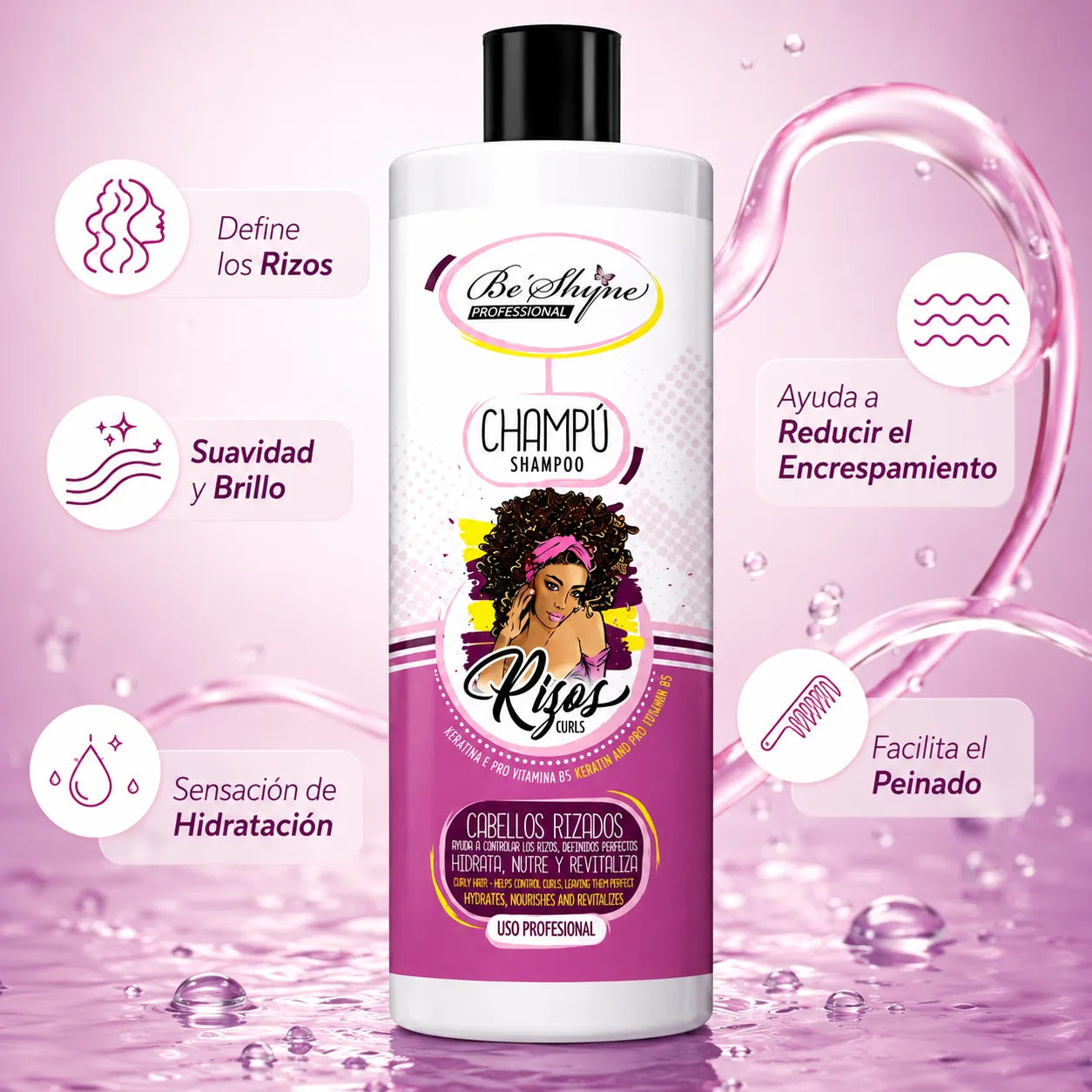 Be'Shyne - Keratin and Pro-Vitamin B5 Curl Shampoo for Curly Hair 1000ml