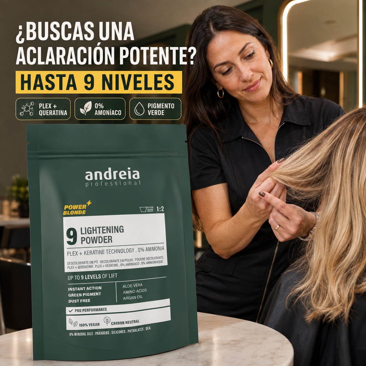 Andreia Professional – Polvo Decolorante para Cabello hasta 9 Tonos 500 g
