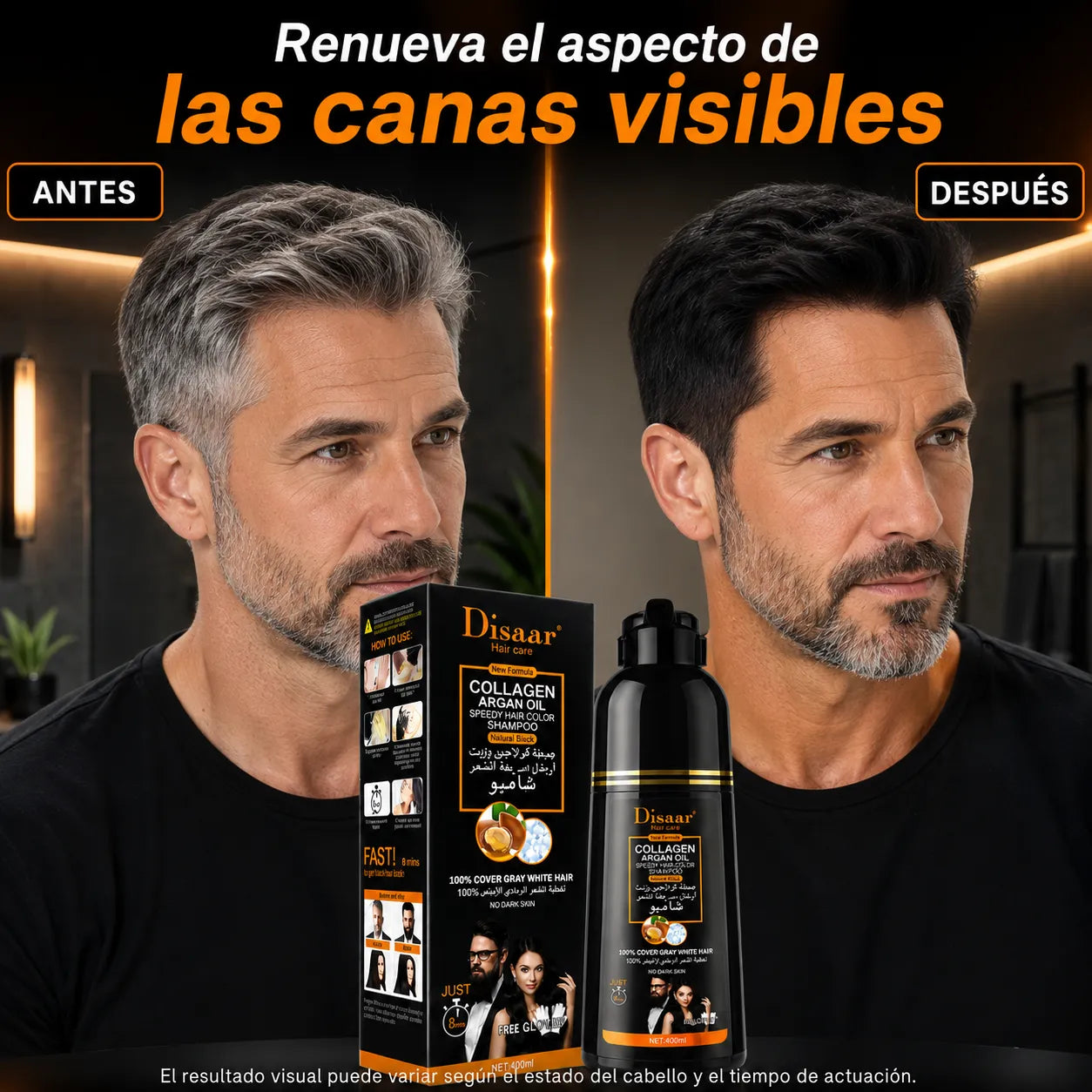 DISAAR – Champú cubre canas negro natural 400 ml