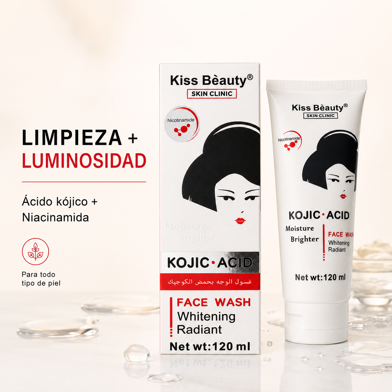 Kiss Beauty – Limpiador Facial con Ácido Kójico para un Tono Uniforme 120 ml