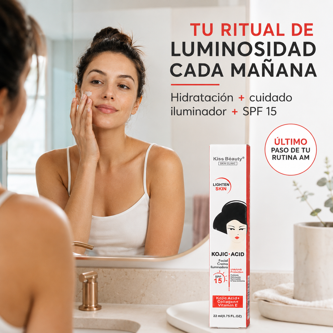 Kiss Beauty – Crema Facial Iluminadora SPF 15 para Todo Tipo de Piel 22 ml