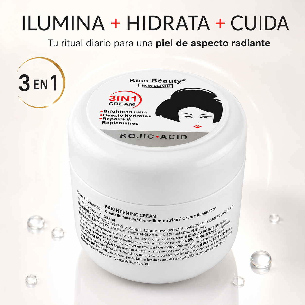 Kiss Beauty – Crema Iluminadora e Hidratante para Todo Tipo de Piel 300 ml
