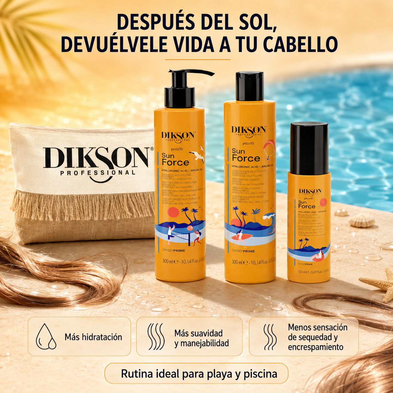 Dikson Kit solar para el cabello Sun Force + Bolso