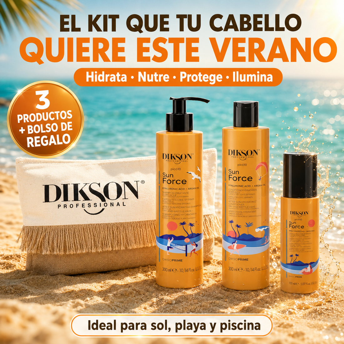Dikson Kit solar para el cabello Sun Force + Bolso