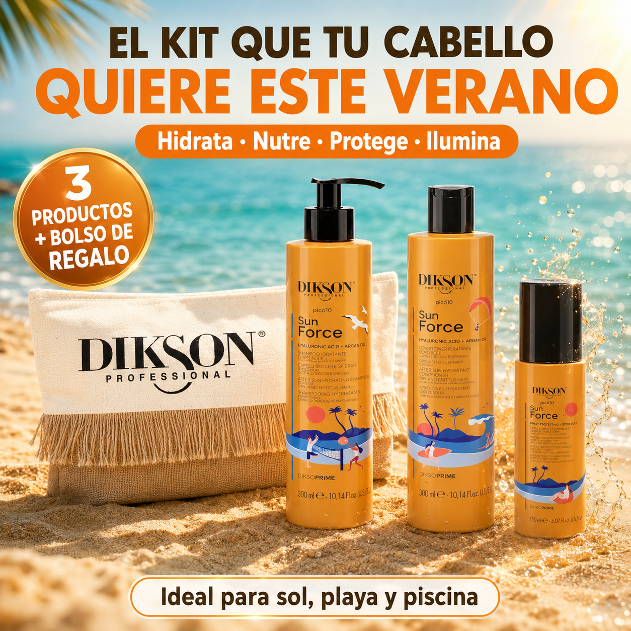 Dikson Kit solar para el cabello Sun Force + Bolso