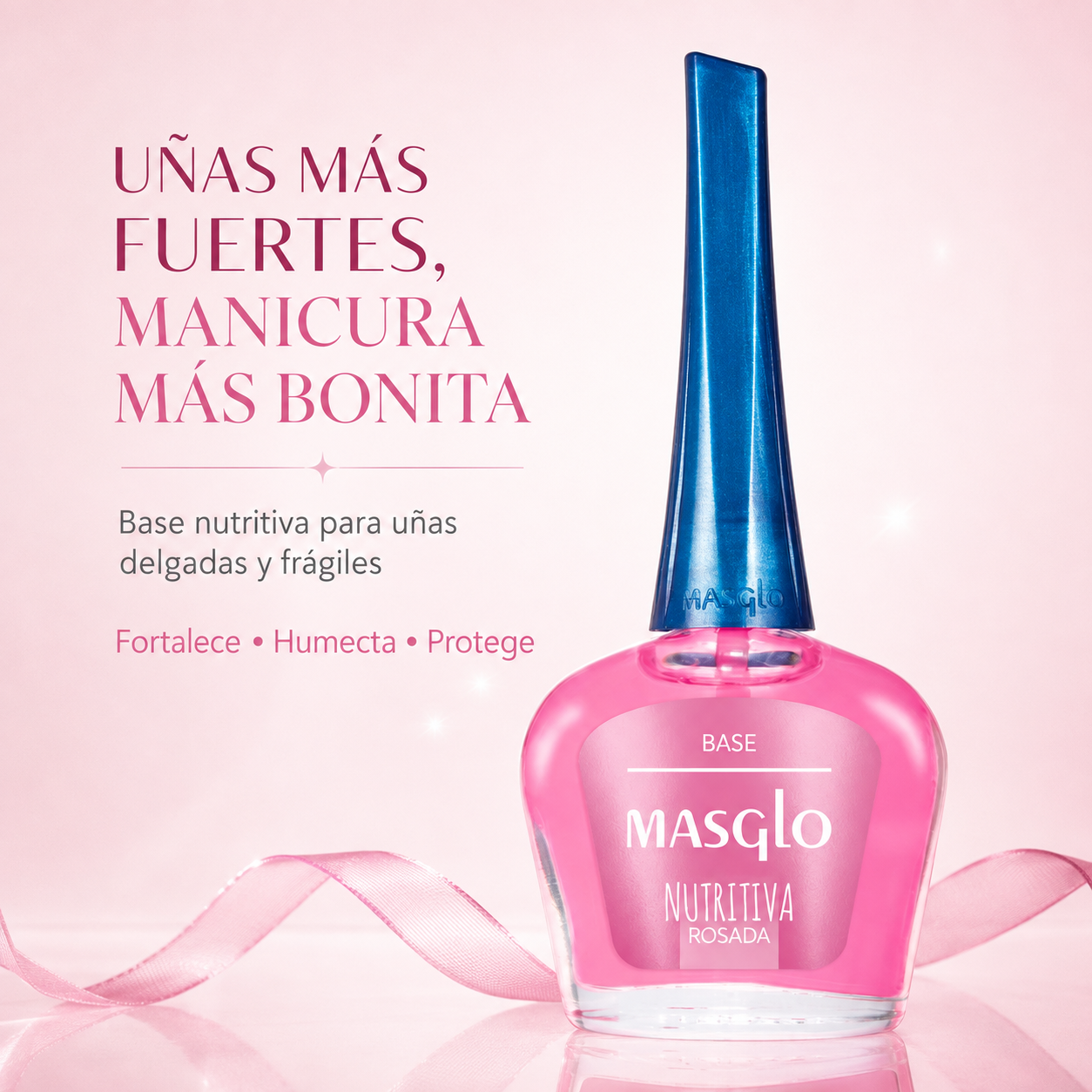 Masglo – Base para uñas frágiles nutritiva rosada 13,5 ml