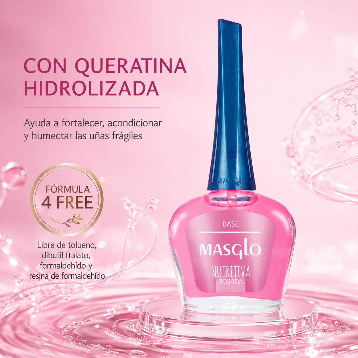 Masglo – Base para uñas frágiles nutritiva rosada 13,5 ml