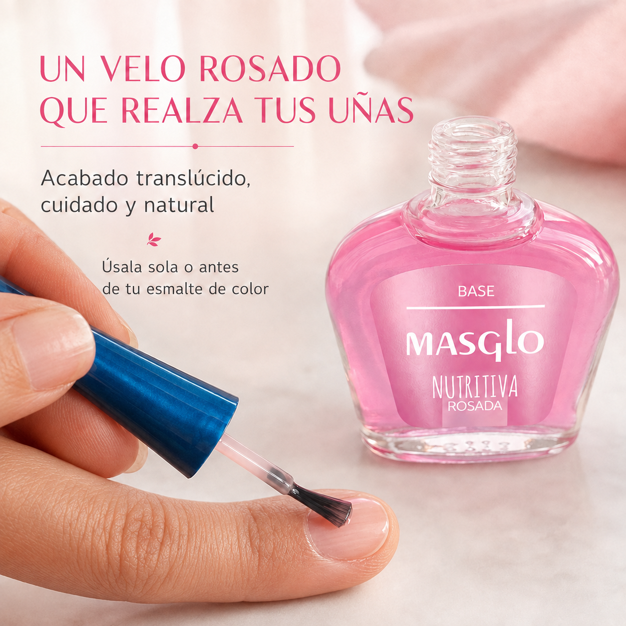 Masglo – Base para uñas frágiles nutritiva rosada 13,5 ml