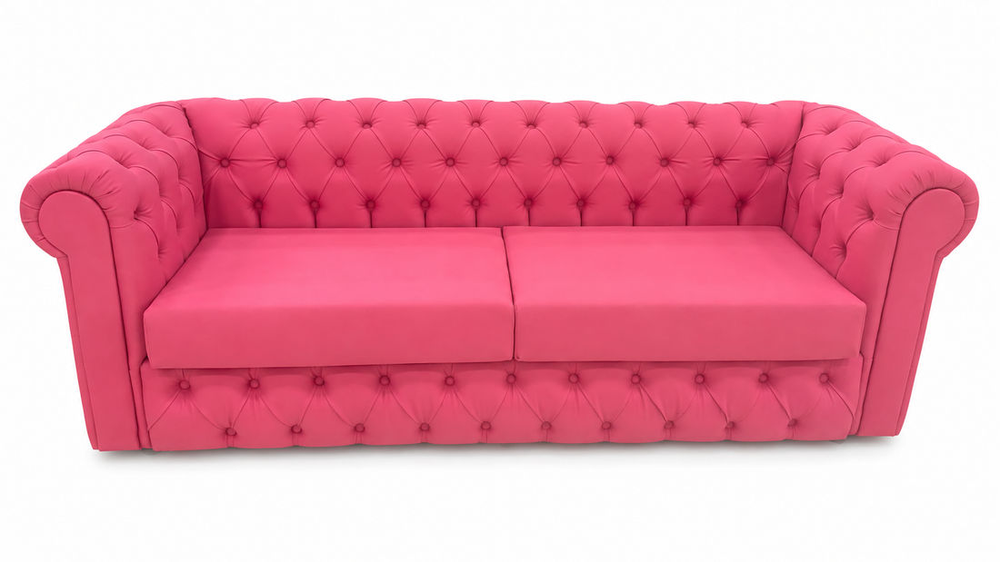 VAVCI – Sofá Chesterfield Rosa de Piel Sintética 2,20 m