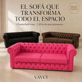VAVCI – Sofá Chesterfield Rosa de Piel Sintética 2,20 m