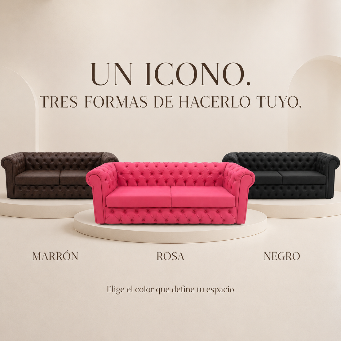 VAVCI – Sofá Chesterfield Rosa de Piel Sintética 2,20 m