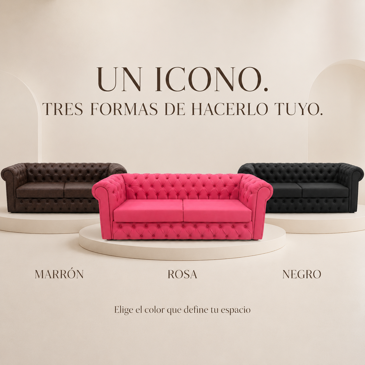 VAVCI – Sofá Chesterfield Rosa de Piel Sintética 2,20 m