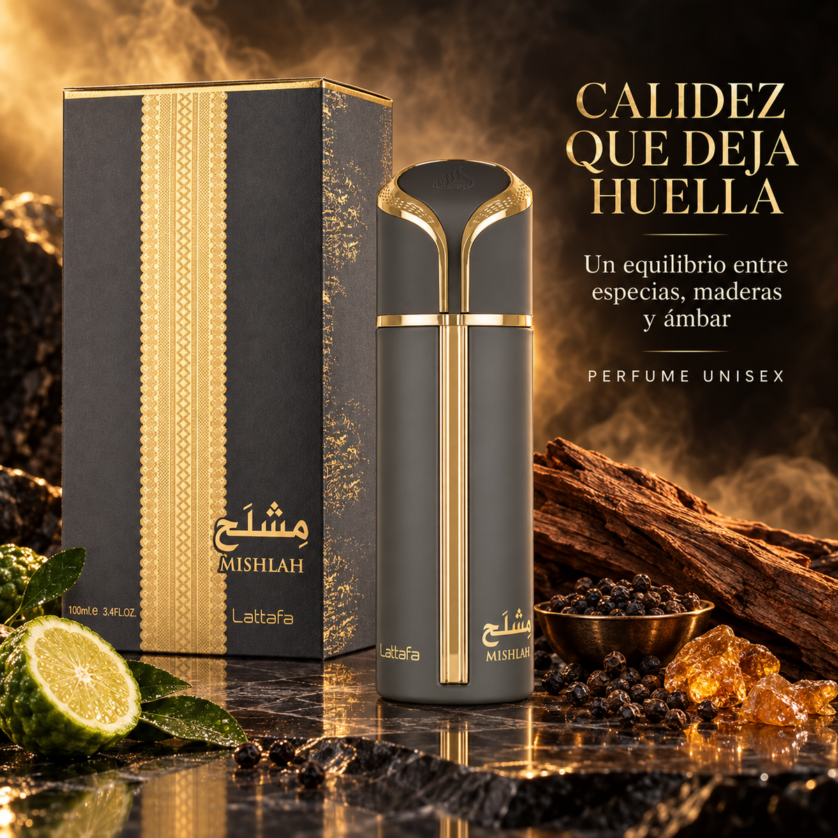 Lattafa – Perfume Unisex Amaderado Especiado Mishlah 100 ml