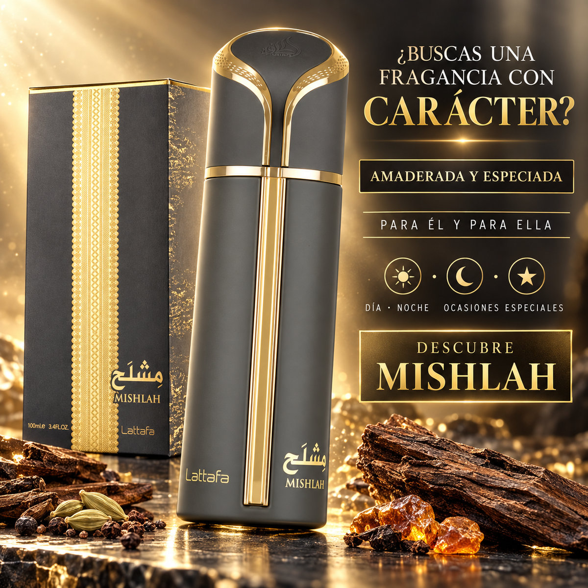 Lattafa – Perfume Unisex Amaderado Especiado Mishlah 100 ml