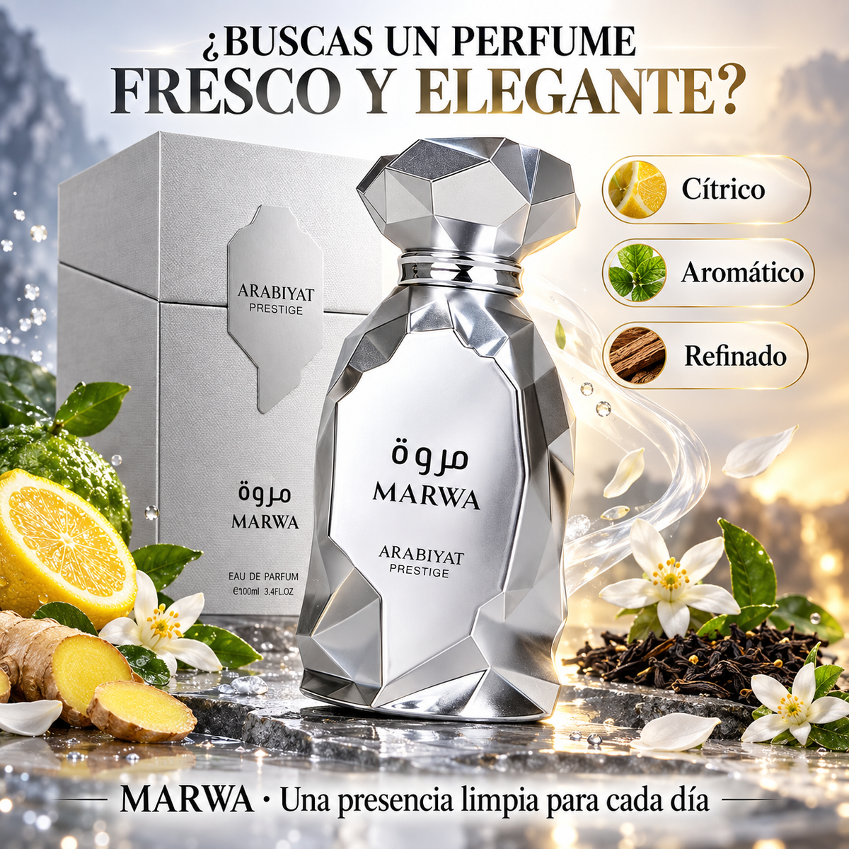 Arabiyat Prestige – Perfume Árabe para Hombre Marwa Fresco y Cítrico 100 ml