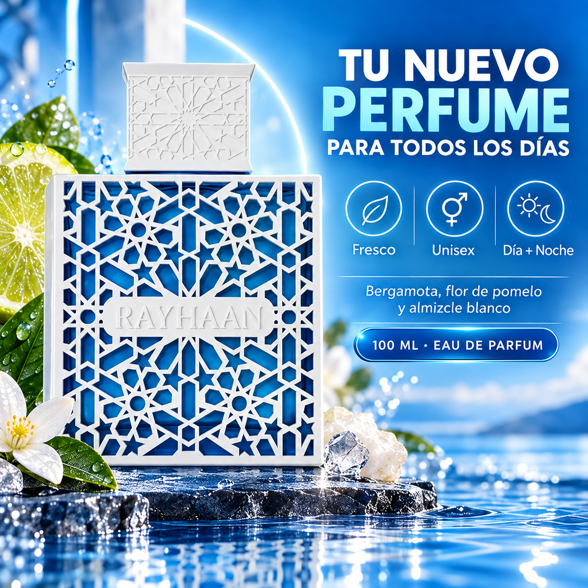 Rayhaan – Perfume Unisex Azul Fresco y Versátil EDP 100ml
