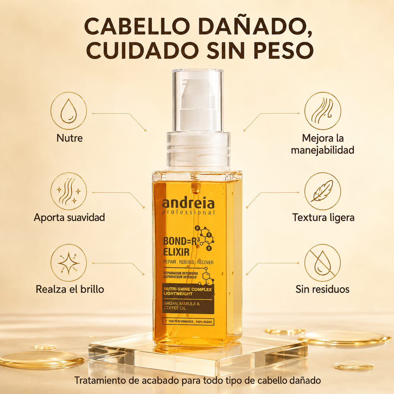 Andreia Professional – Elixir reparador para cabello dañado con brillo 50 ml