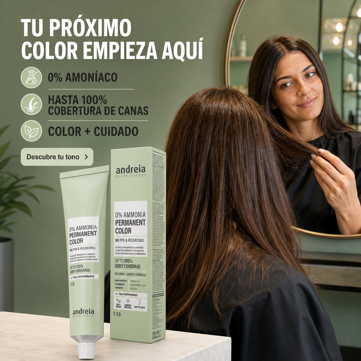 Andreia Professional – Tinte permanente sin amoníaco para cubrir canas 100 ml