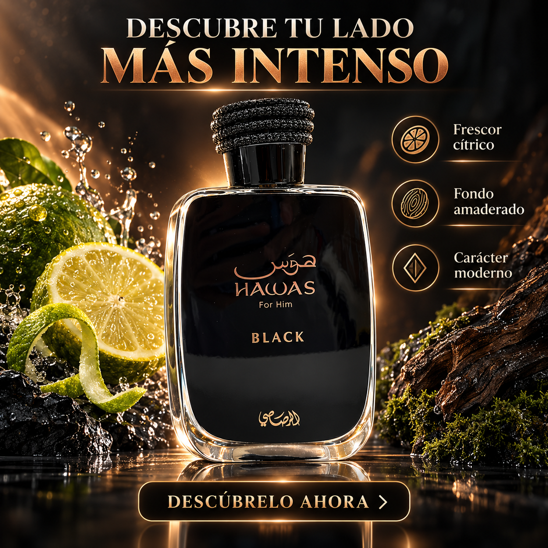 Rasasi – Perfume Masculino Amaderado Cítrico Hawas Black 100 ml
