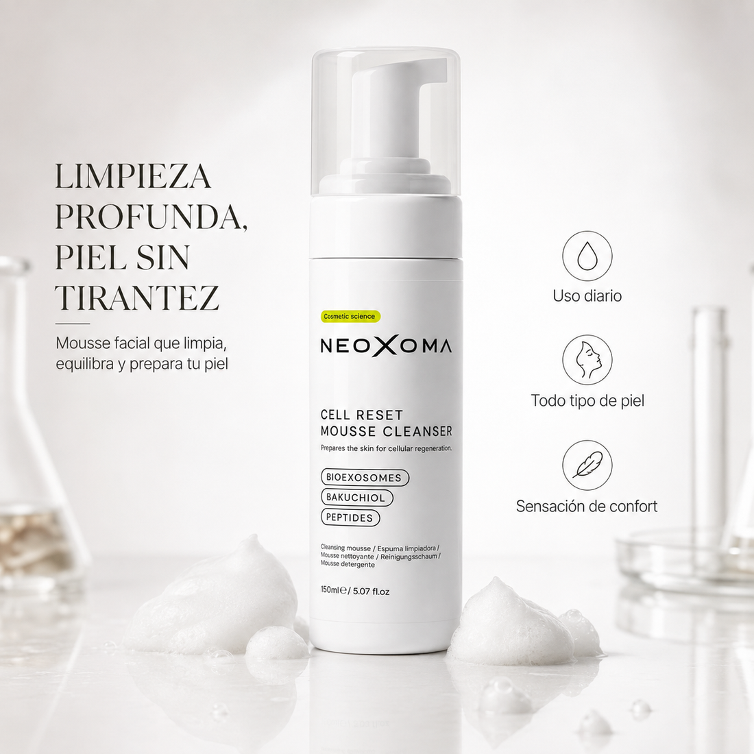 NEOXOMA, Cell Reset Foaming Cleanser, Facial Cleanser Foaming cleanser Mousse cleanser NEOXOMA Cell Reset Facial care Skincare Deep facial cleansing Foaming makeup remover Facial cosmetics