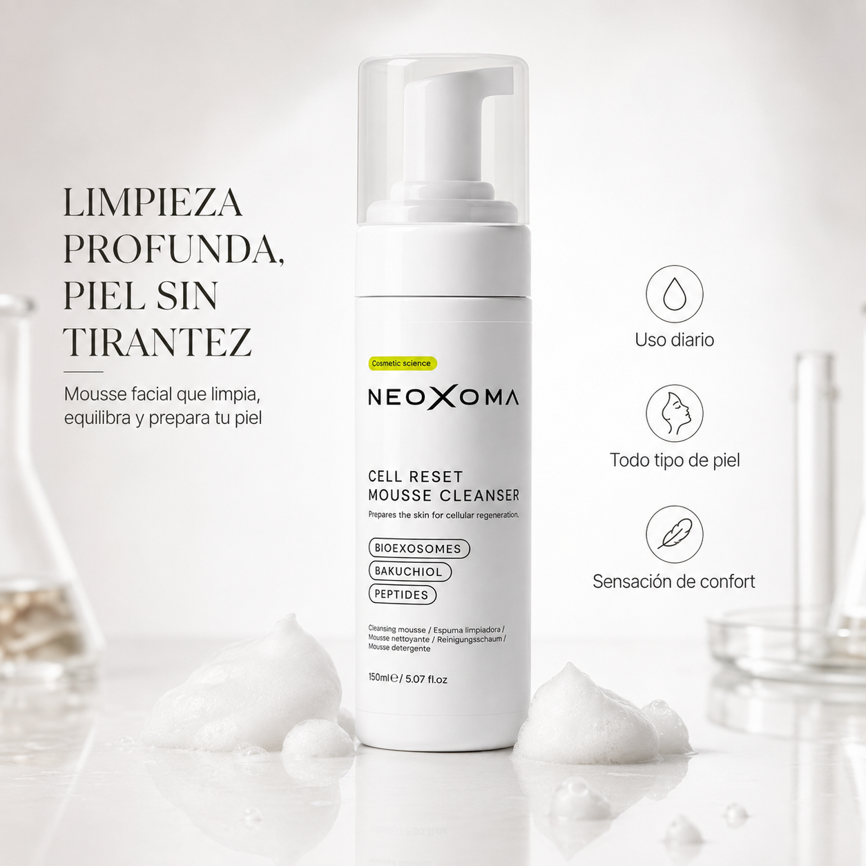 NEOXOMA, Cell Reset Foaming Cleanser, Facial Cleanser Foaming cleanser Mousse cleanser NEOXOMA Cell Reset Facial care Skincare Deep facial cleansing Foaming makeup remover Facial cosmetics