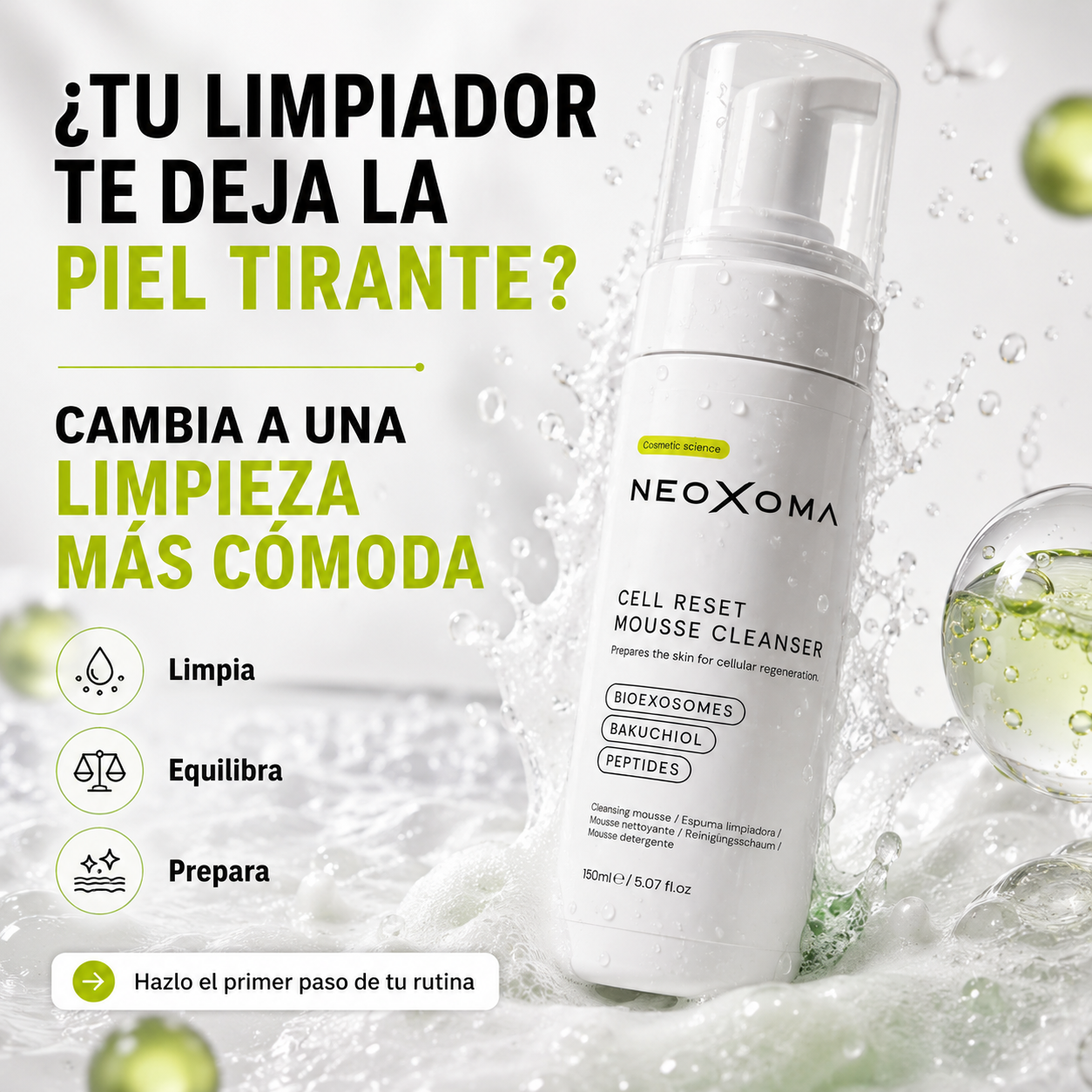 NEOXOMA, Cell Reset Foaming Cleanser, Facial Cleanser Foaming cleanser Mousse cleanser NEOXOMA Cell Reset Facial care Skincare Deep facial cleansing Foaming makeup remover Facial cosmetics