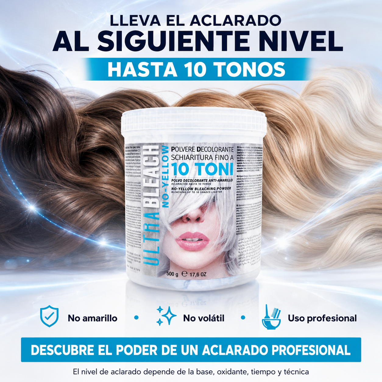 KAYPRO – Polvo Decolorante 10 Tonos para Todo Tipo de Cabello 500