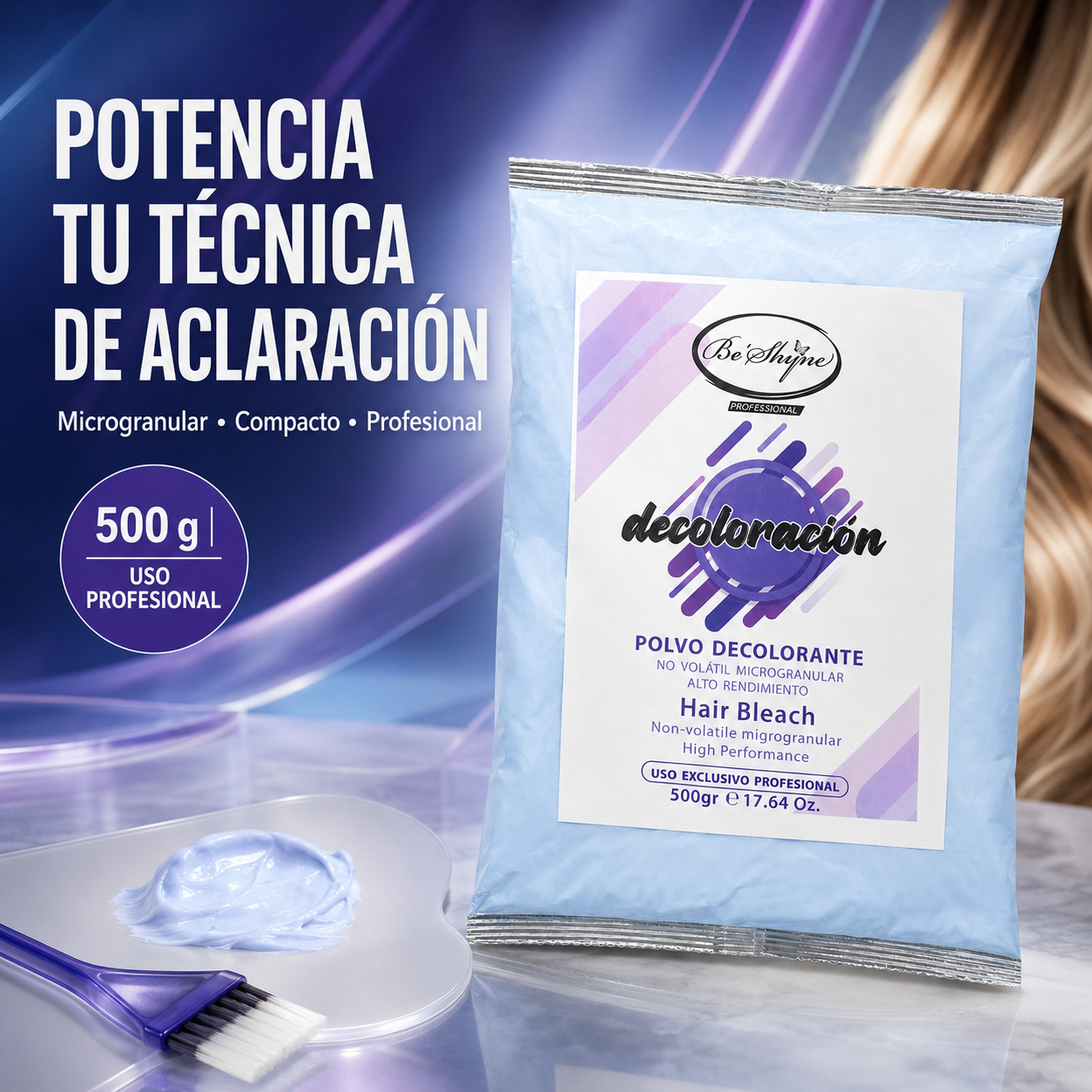 Be’Shyne – Polvo Decolorante Profesional para Aclarar el Cabello 500 g