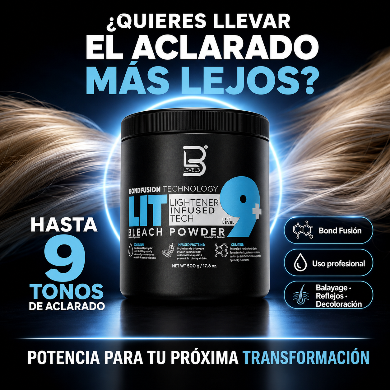 L3VEL – Decolorante en Polvo hasta 9 Tonos 500 g