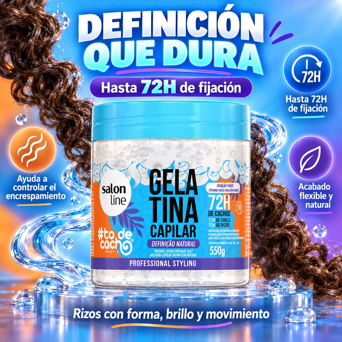 Salon Line – Gelatina para Rizos de Fijación Fuerte 72h 550 g