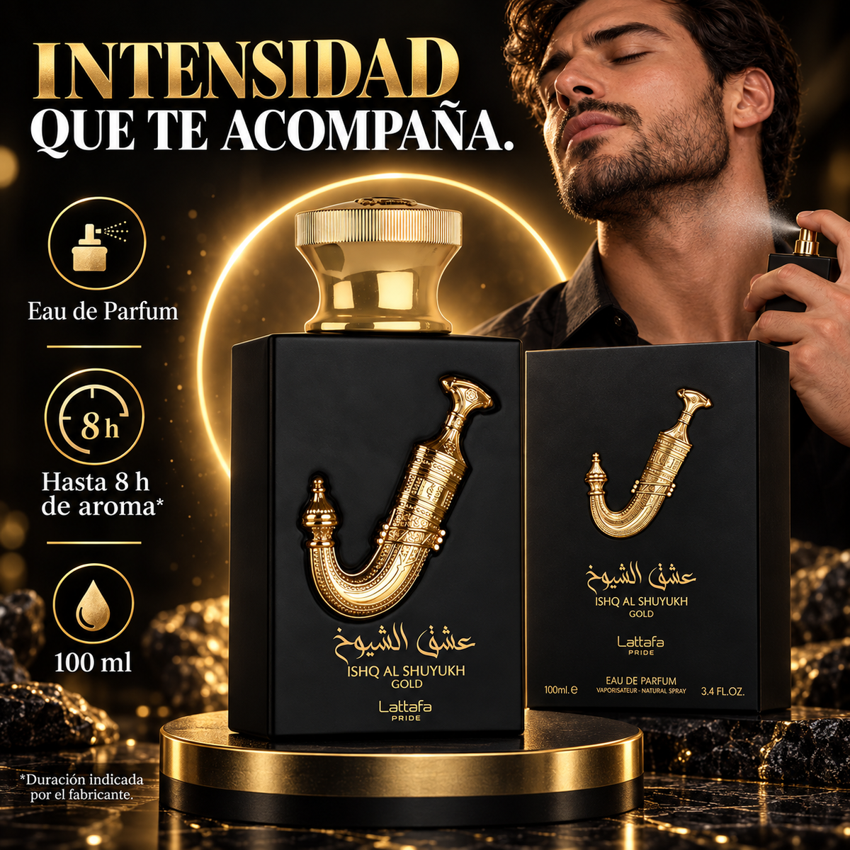 Lattafa Pride – Perfume oriental para hombre Ishq Al Shuyukh Gold 100 ml