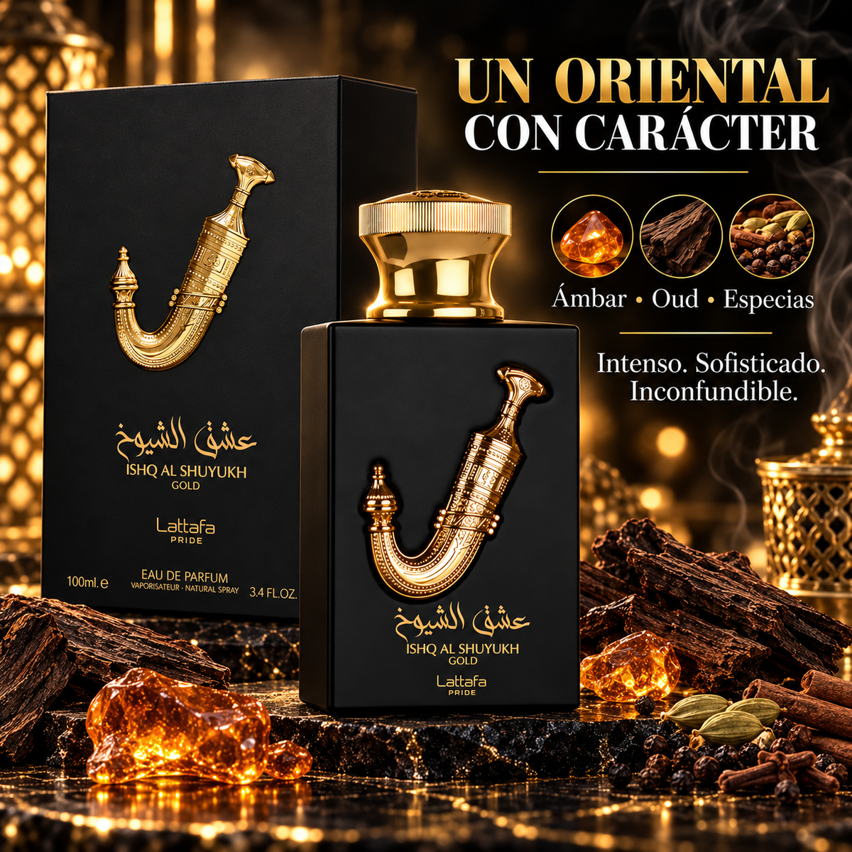 Lattafa Pride – Perfume oriental para hombre Ishq Al Shuyukh Gold 100 ml