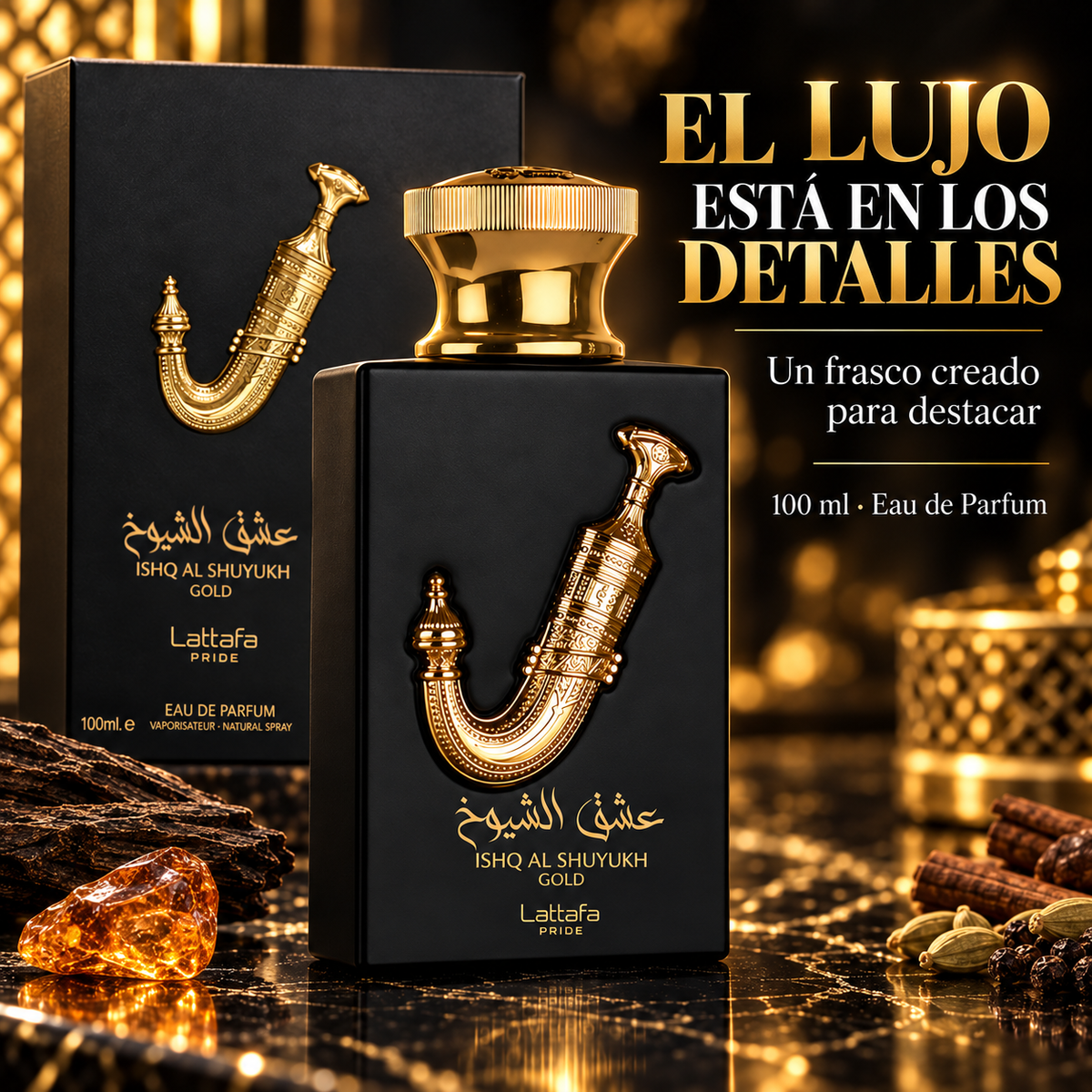 Lattafa Pride – Perfume oriental para hombre Ishq Al Shuyukh Gold 100 ml