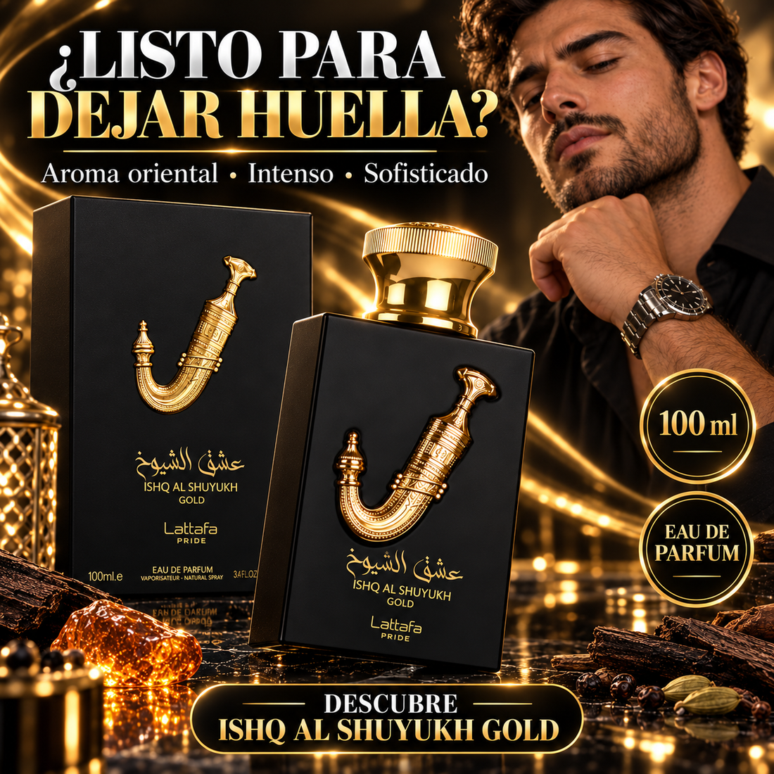 Lattafa Pride – Perfume oriental para hombre Ishq Al Shuyukh Gold 100 ml