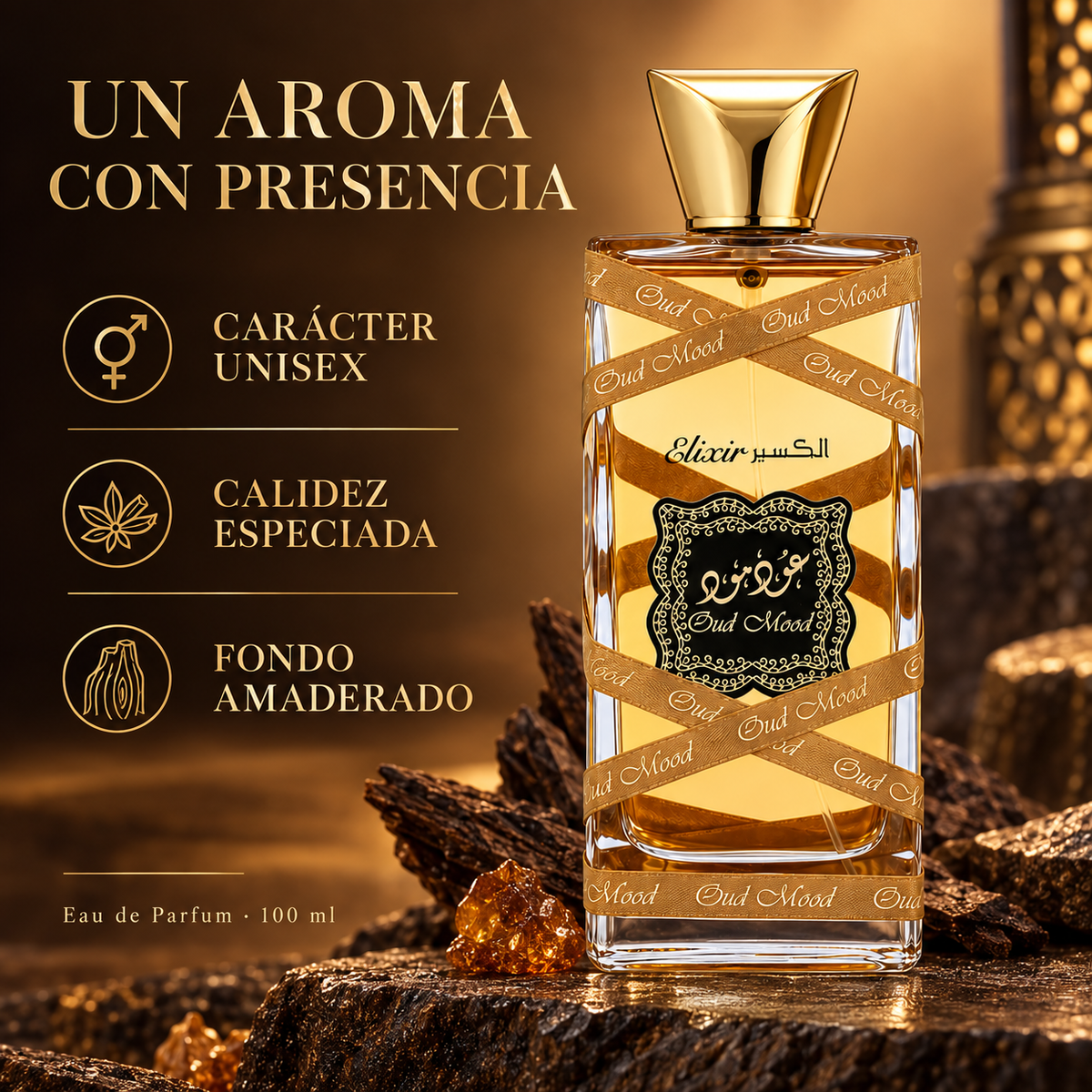 Lattafa – Perfume Unisex Oud Mood Elixir Especiado y Amaderado 100 ml