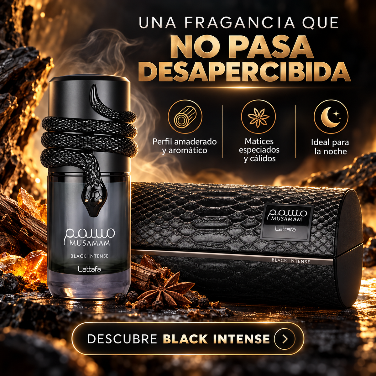 Lattafa – Musamam Black Intense, perfume amaderado para hombre 100 ml