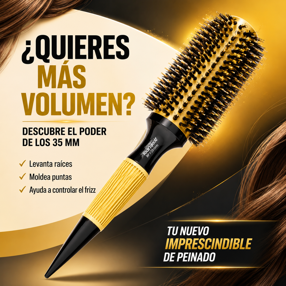 RickiParodi 35mm Gold Ceramic Round Thermal Brush.