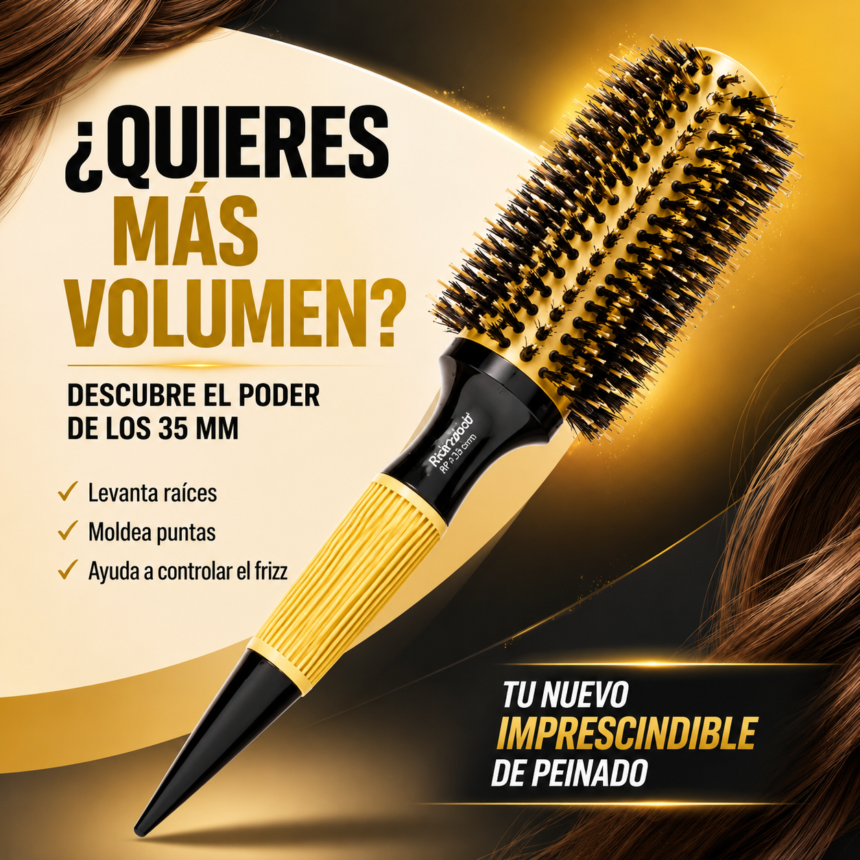RickiParodi 35mm Gold Ceramic Round Thermal Brush.