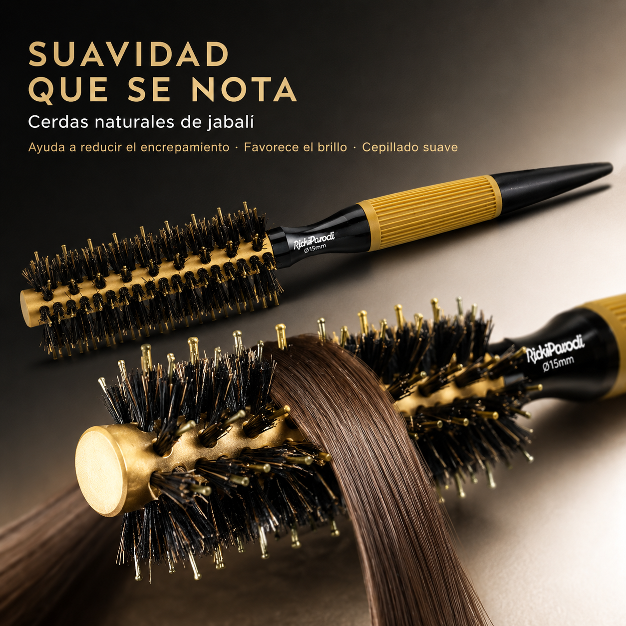 RickiParodi 15mm Gold Ceramic Round Thermal Brush