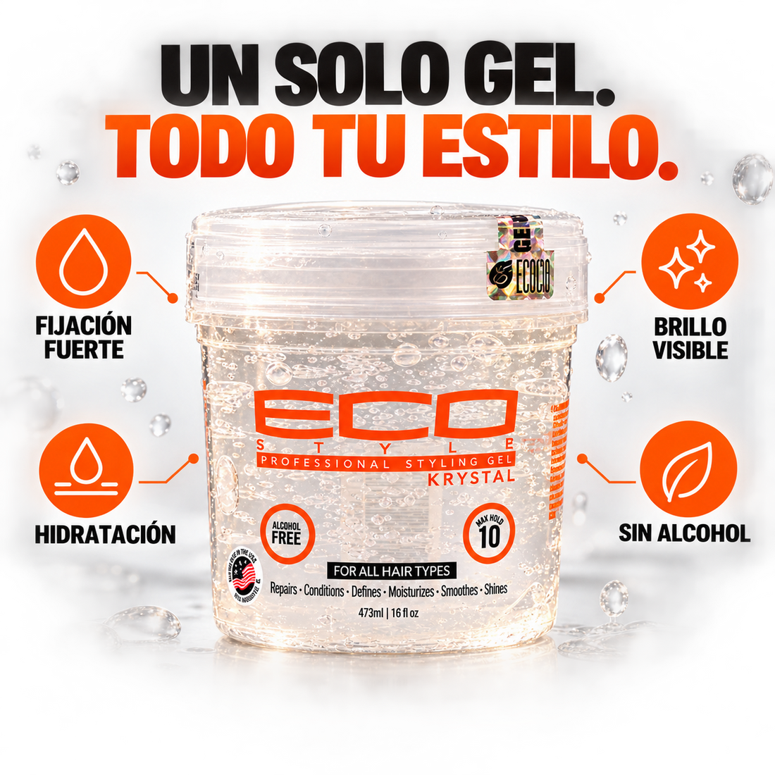 Eco Styler Krystal Gel Fixador, 473 ml