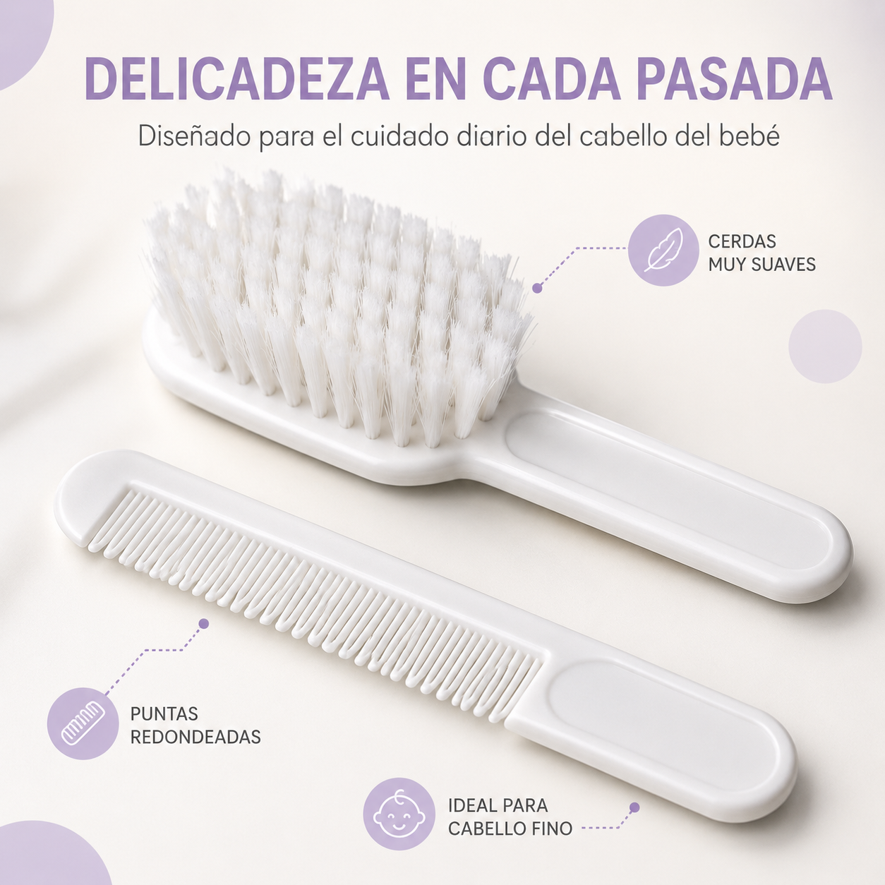 Eurostil – Cepillo y Peine para Bebé de Cerdas Suaves Blanco