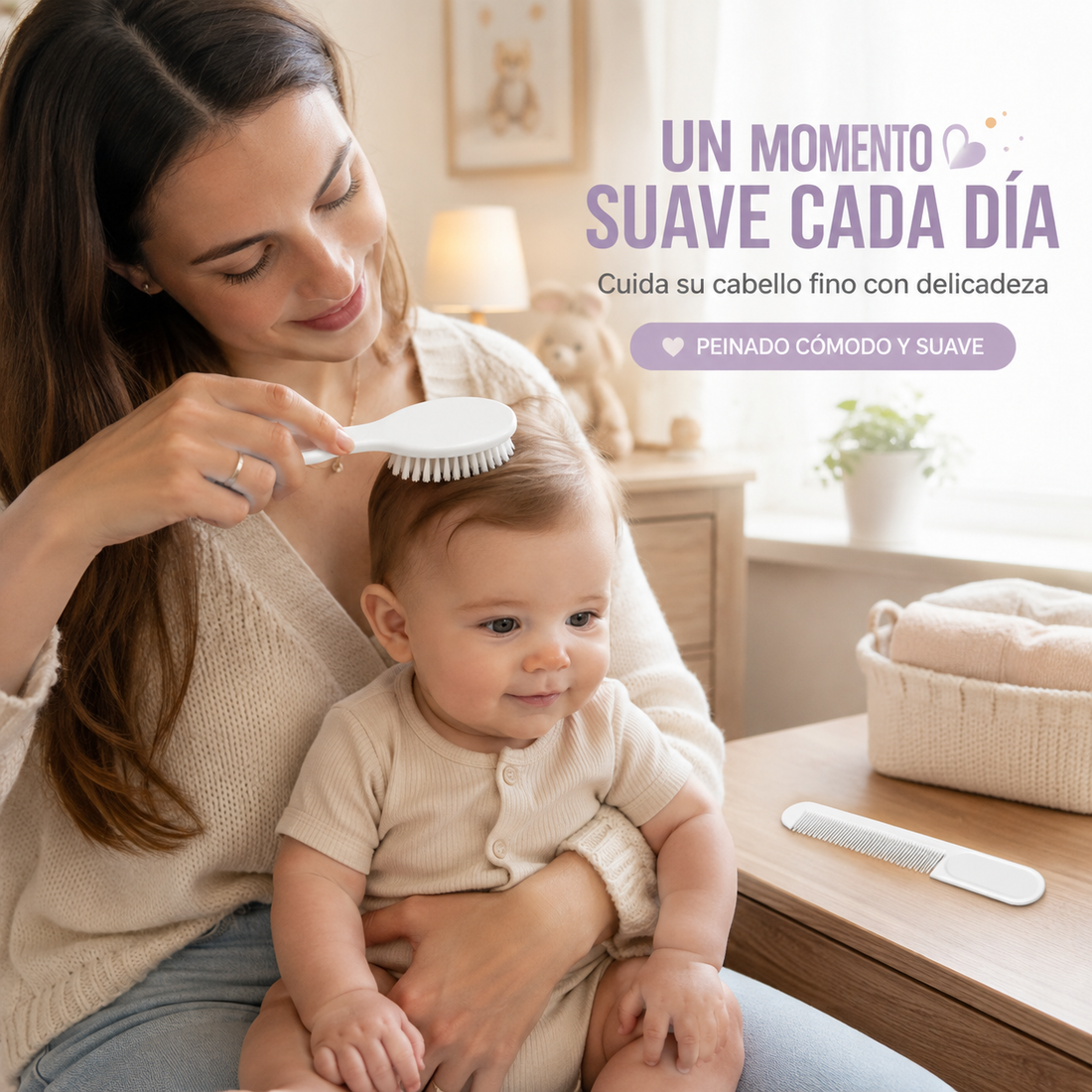 Eurostil – Cepillo y Peine para Bebé de Cerdas Suaves Blanco