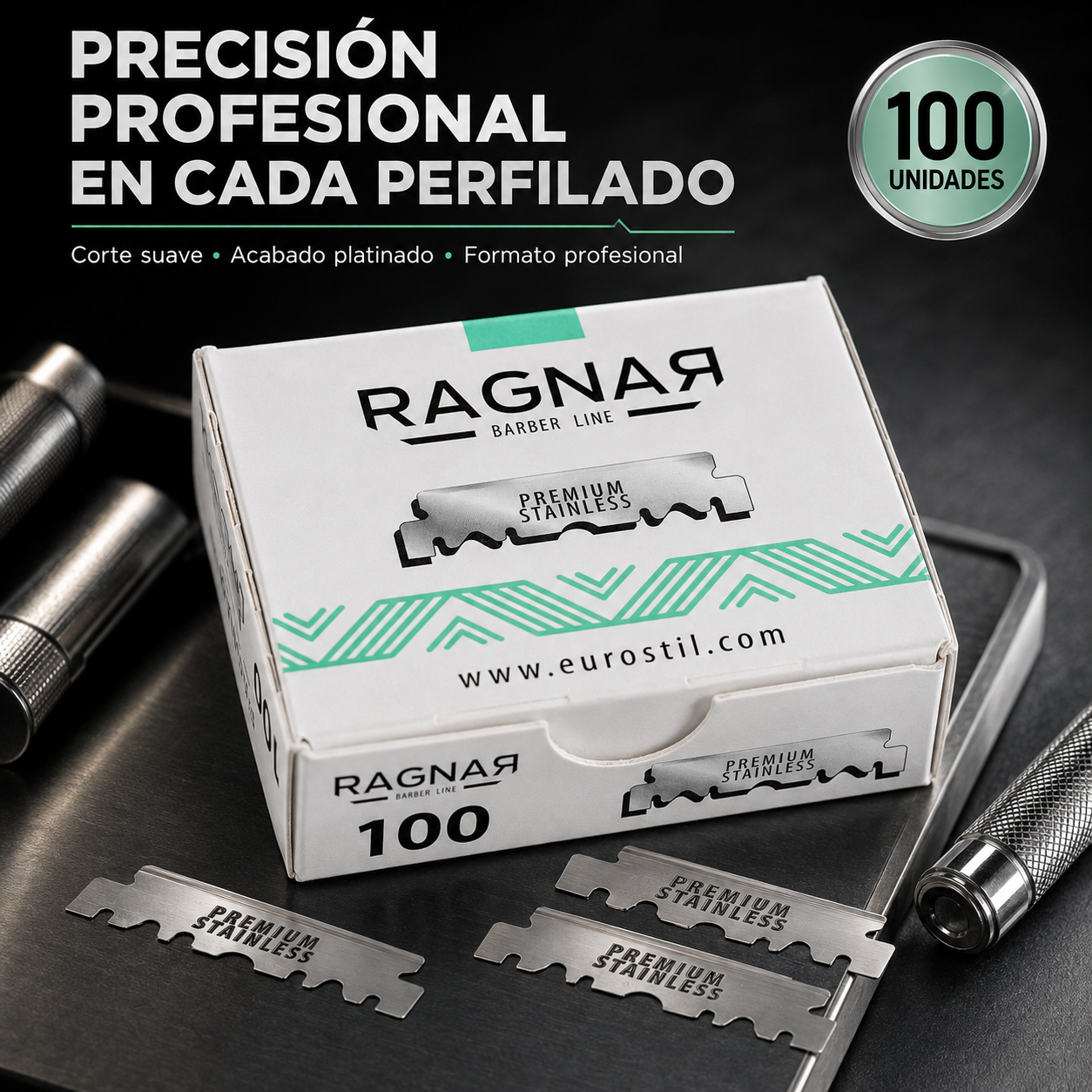 Ragnar – Cuchillas de Afeitar para Barbería de Media Hoja 100 uds