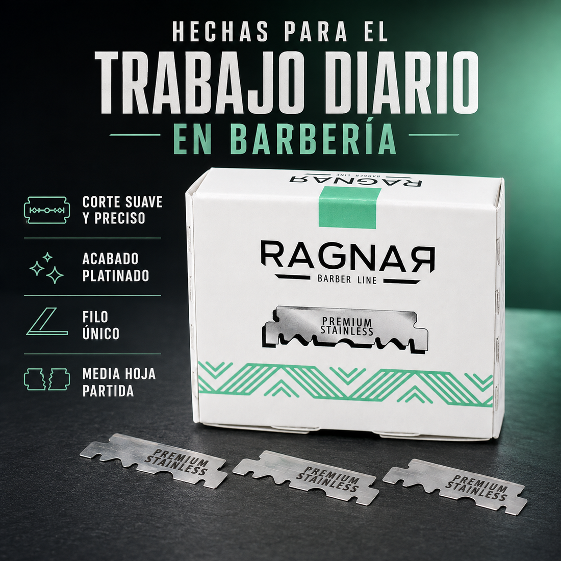 Ragnar – Cuchillas de Afeitar para Barbería de Media Hoja 100 uds