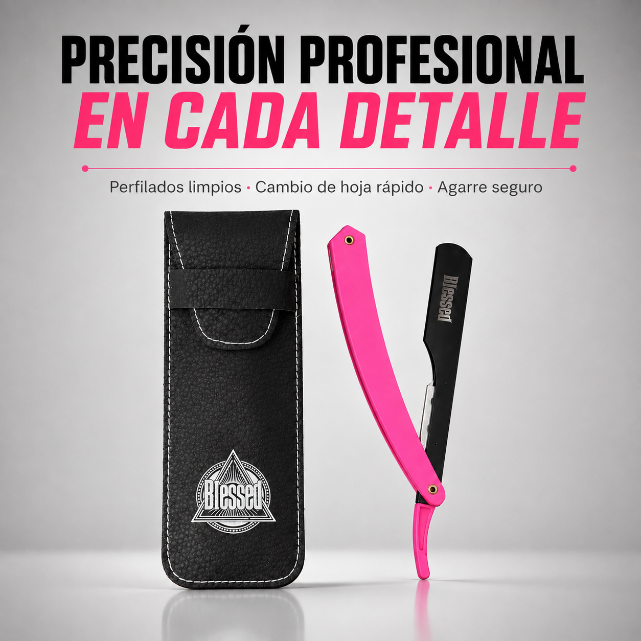 Blessed – Navaja de Carril Profesional para Perfilados con Mango Rosa o  Neón Negro y Amarillo , 1 Unidad con Estuche
