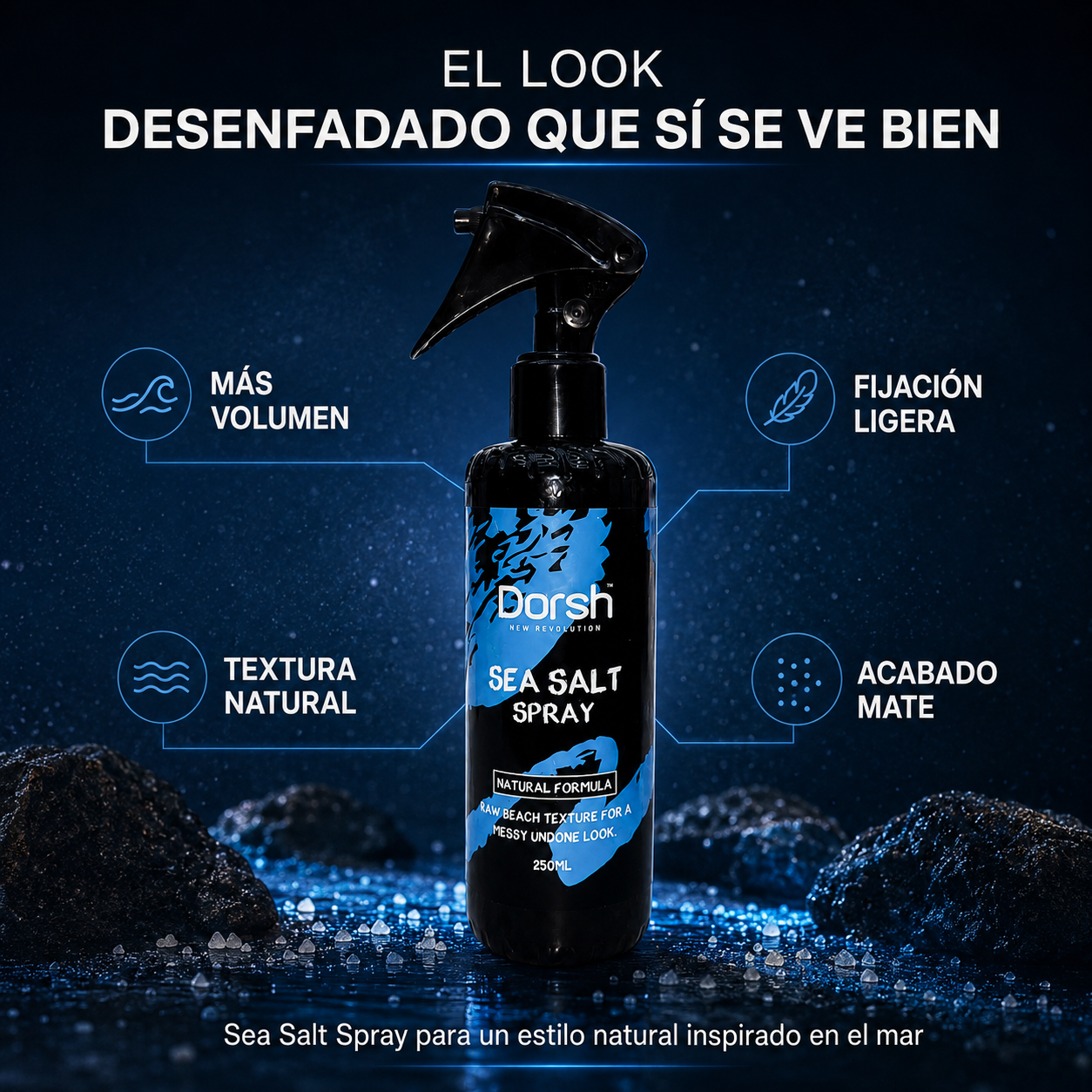DORSH – Spray de Sal Marina para Hombre con Volumen y Acabado Mate 250 ml