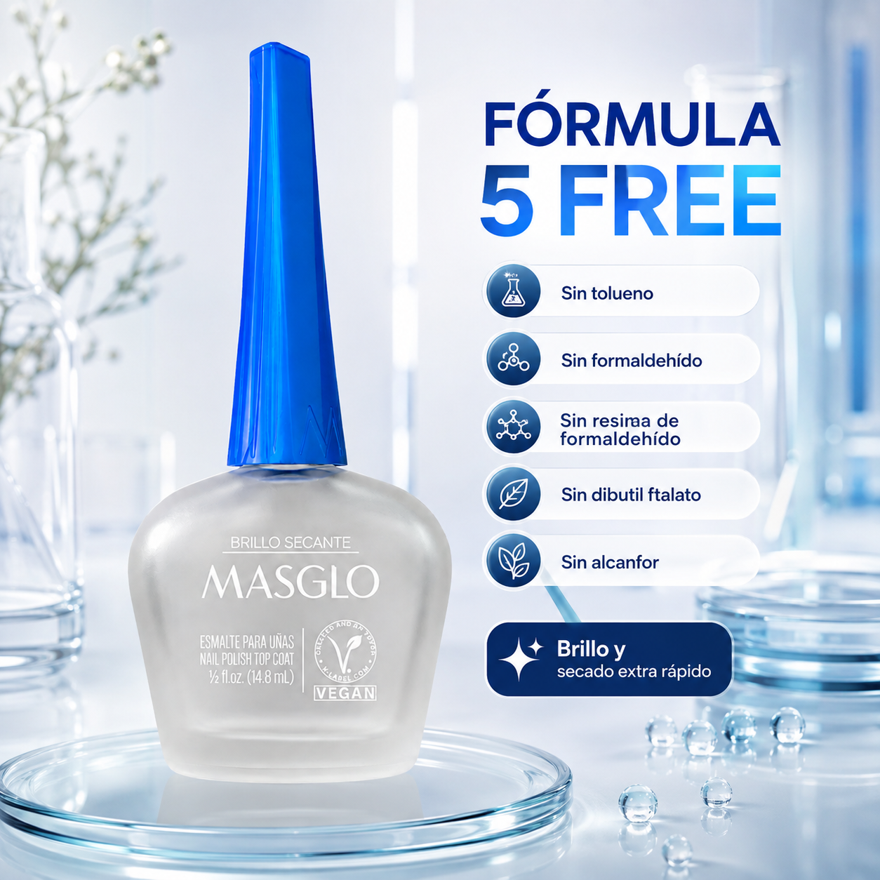 Masglo – Brillo Secante de Uñas de Secado Extra Rápido 13,5 ml