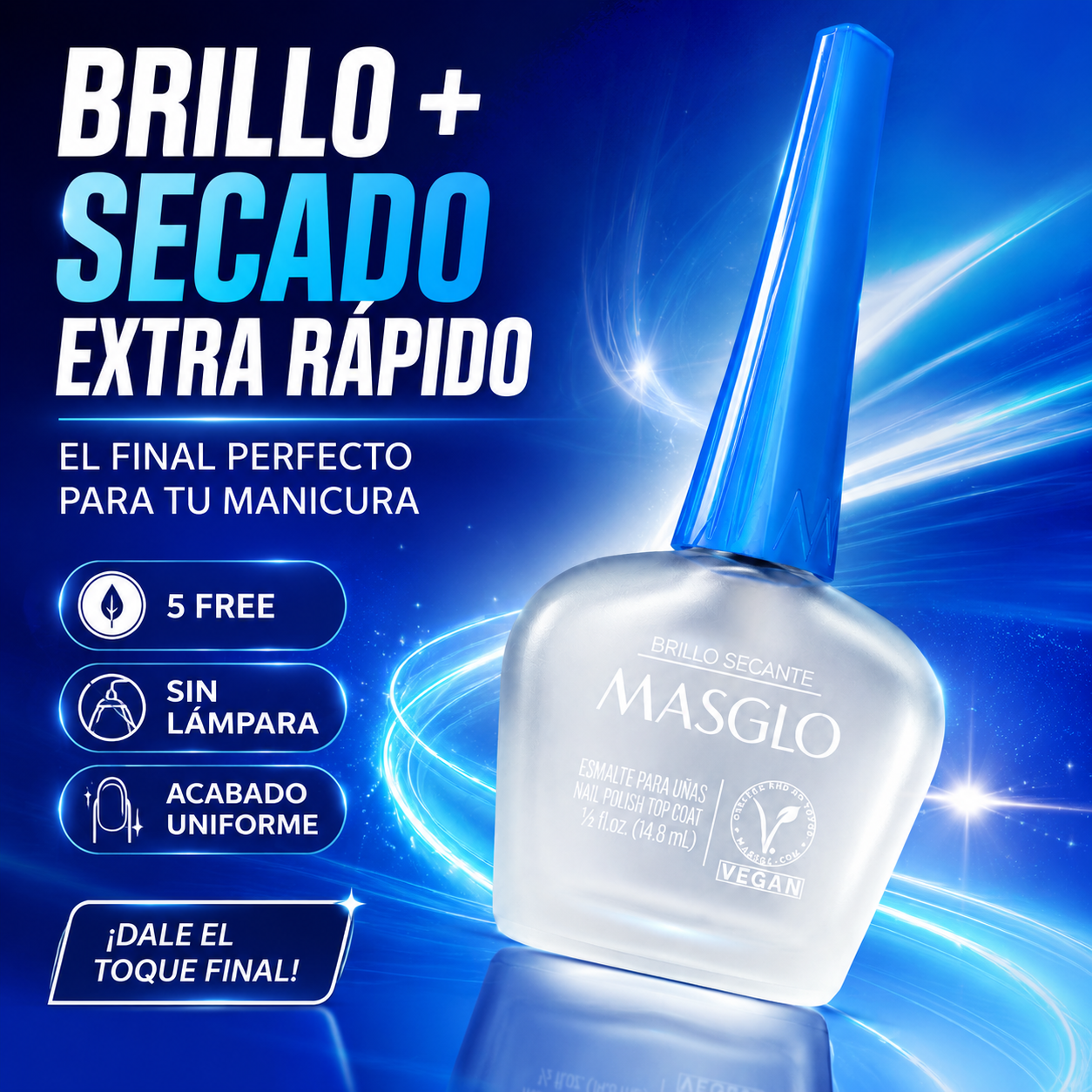 Masglo – Brillo Secante de Uñas de Secado Extra Rápido 13,5 ml