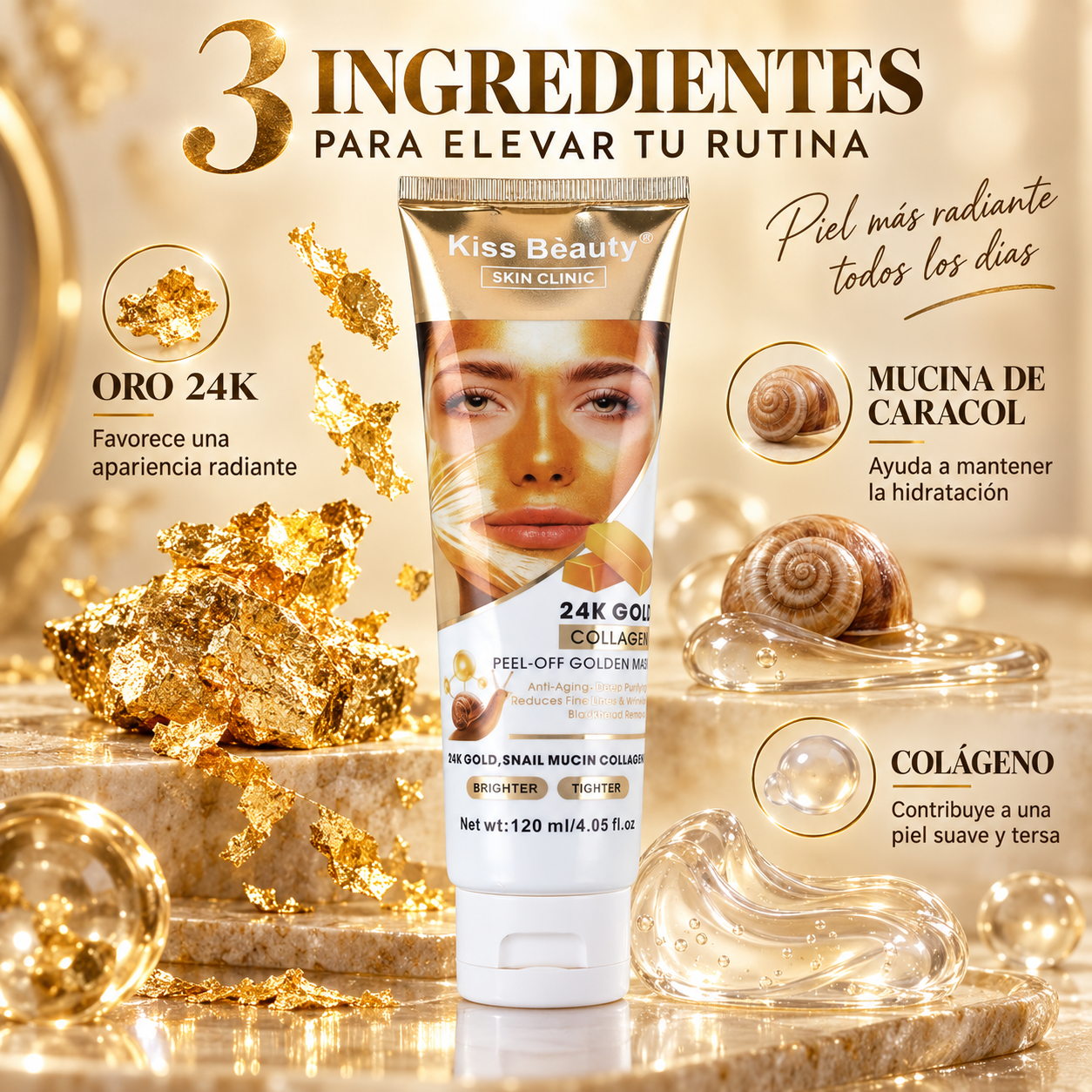 Kiss Beauty – Mascarilla facial peel-off para piel suave y radiante 120 ml