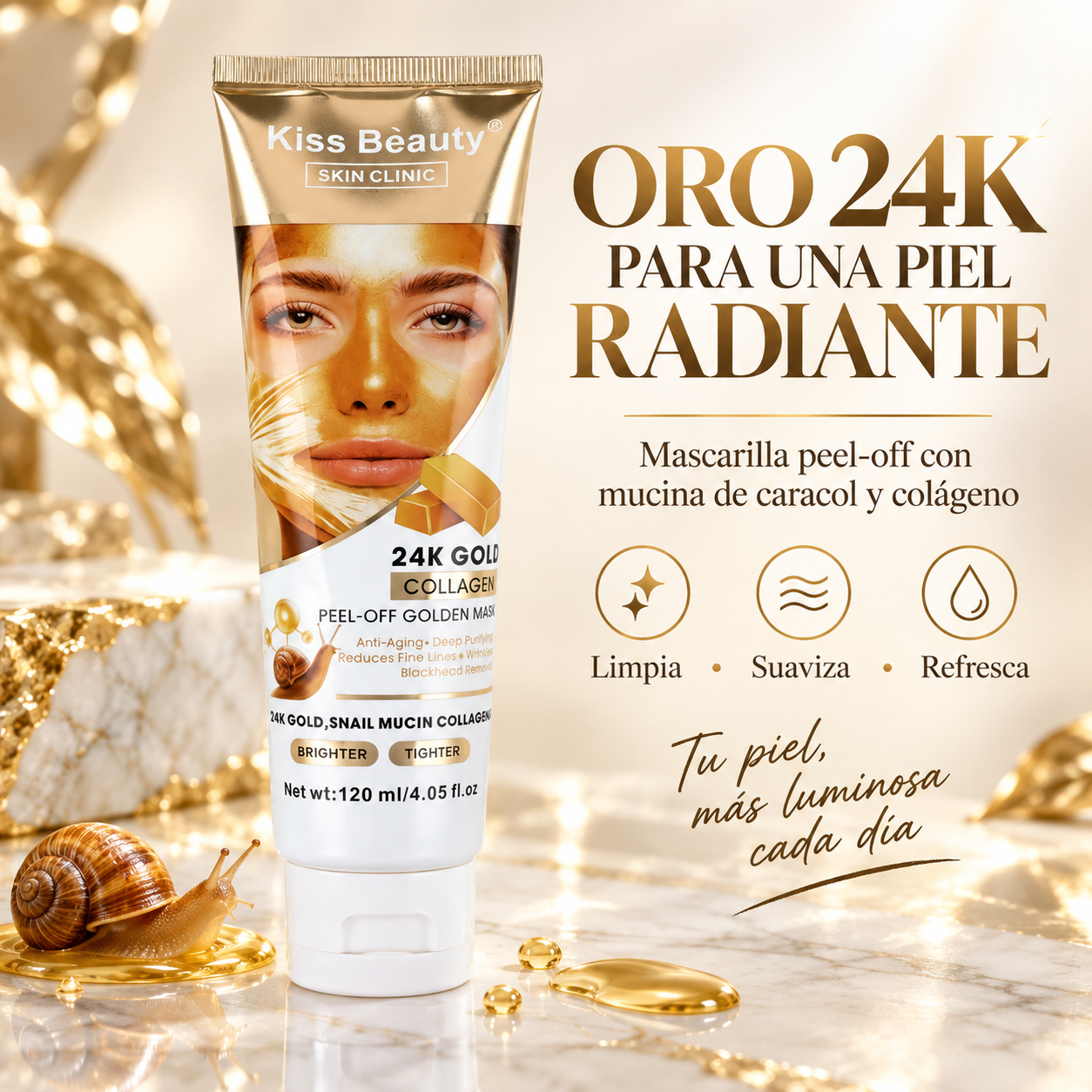 Kiss Beauty – Mascarilla facial peel-off para piel suave y radiante 120 ml